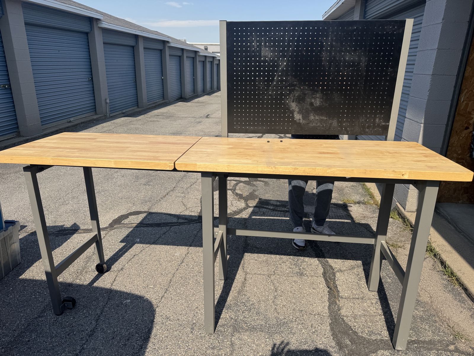Heavy-Duty Wood Top Work Table with Metal Legs & Wheels - Collapsible Versatile Workspace