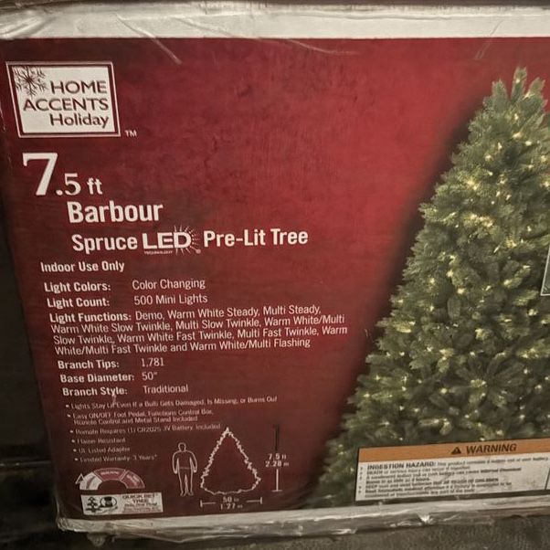 Home Accents Holiday 7.5ft Barbour Spruce LED Pre-Lit Artificial Christmas Tree, Color Changing, 500 Lights