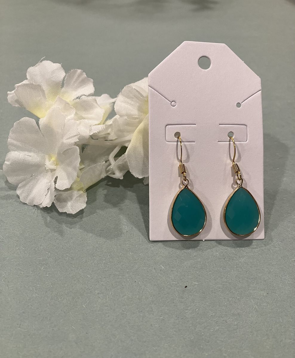 Turquoise & Gold Colored Tear Drop Earrings