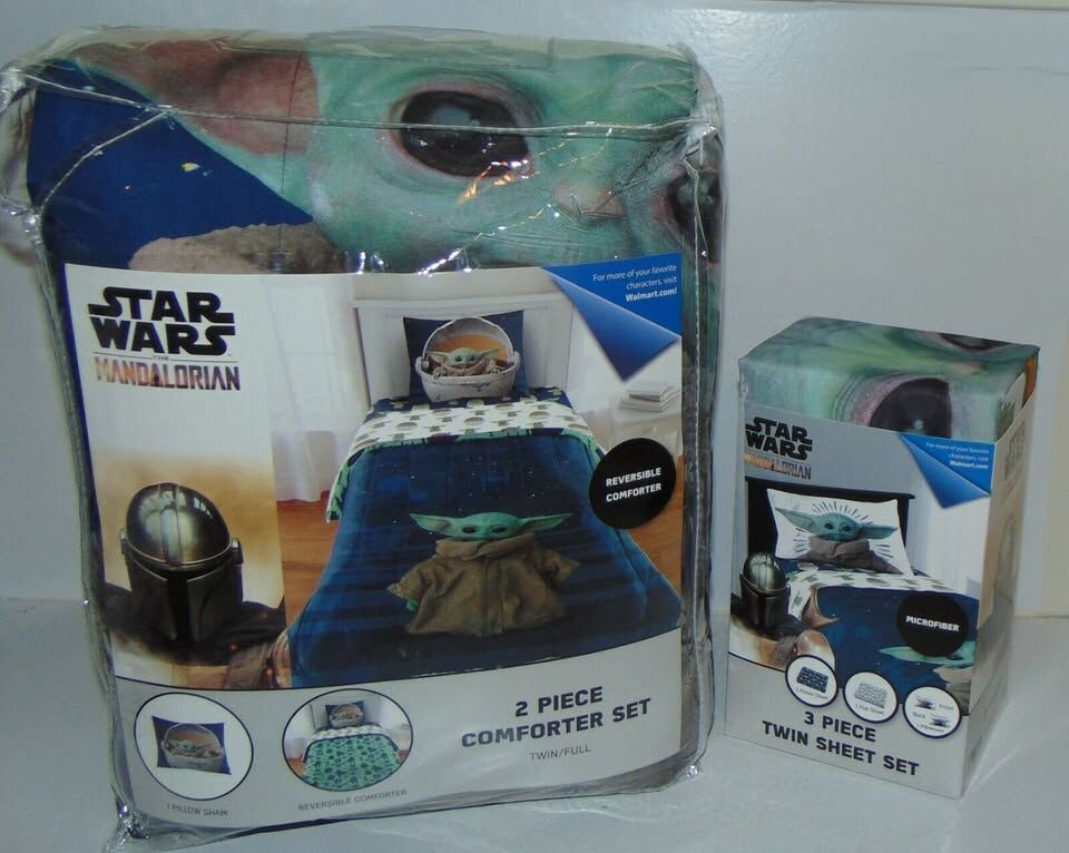 Star Wars: The Mandalorian Baby Yoda Twin/Full Comforter + 3 PC Twin Sheet Set