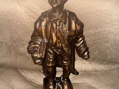 Vintage "I Hope They Call Me On A Mission" Boy Statue Bronze Finish Religious Decor