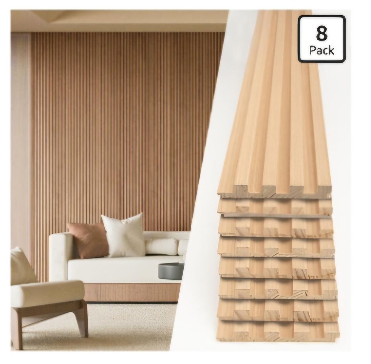 Art3d 108 x 5.7 Inch Slat Solid Wood Wall Paneling for Interior Decor, Oak Pack of 8pcs