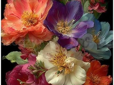 Colorful Flower Bouquet Print Wall Art Decor - Vibrant Floral Arrangement