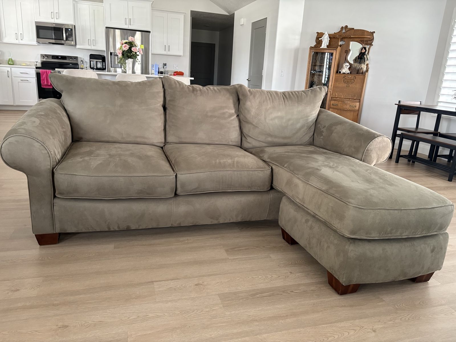 Tan Microfiber Sectional Sofa with Right or Left-Facing Chaise and Matching Loveseat Set