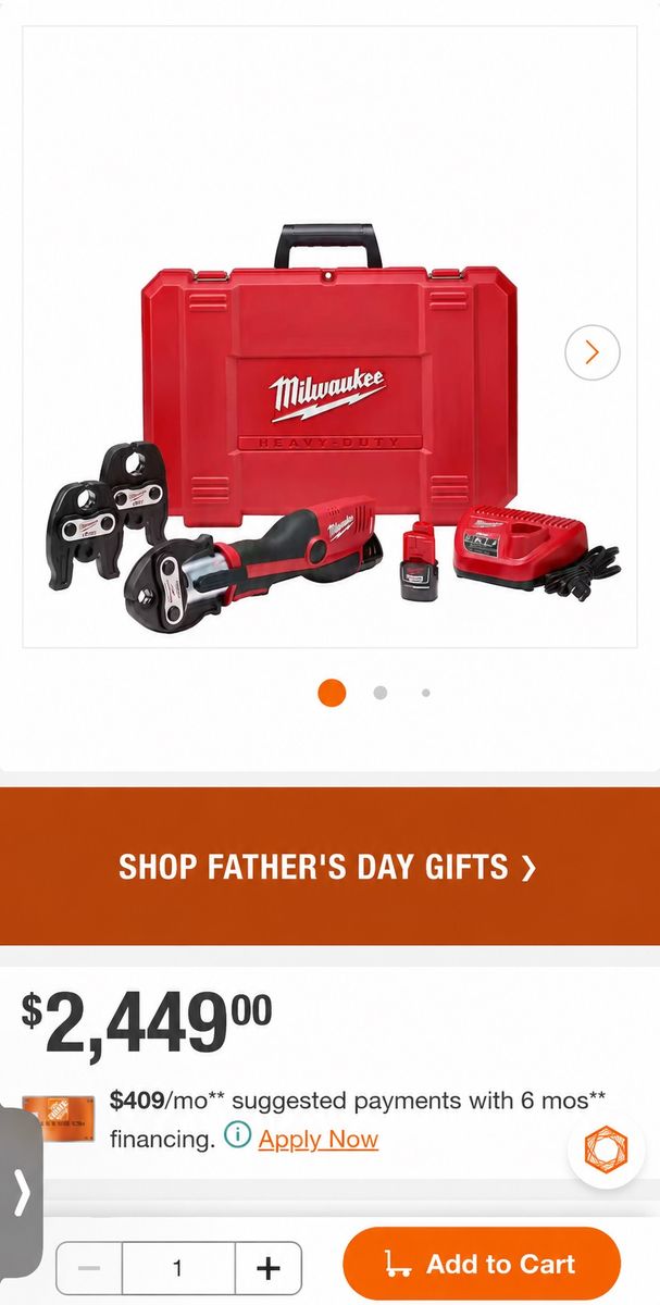Milwaukee 2473-22 - M12 12-Volt Lithium-Ion Force Logic Cordless Press Tool Kit (3 Jaws Included) with Two 1.5 Ah Battery and H