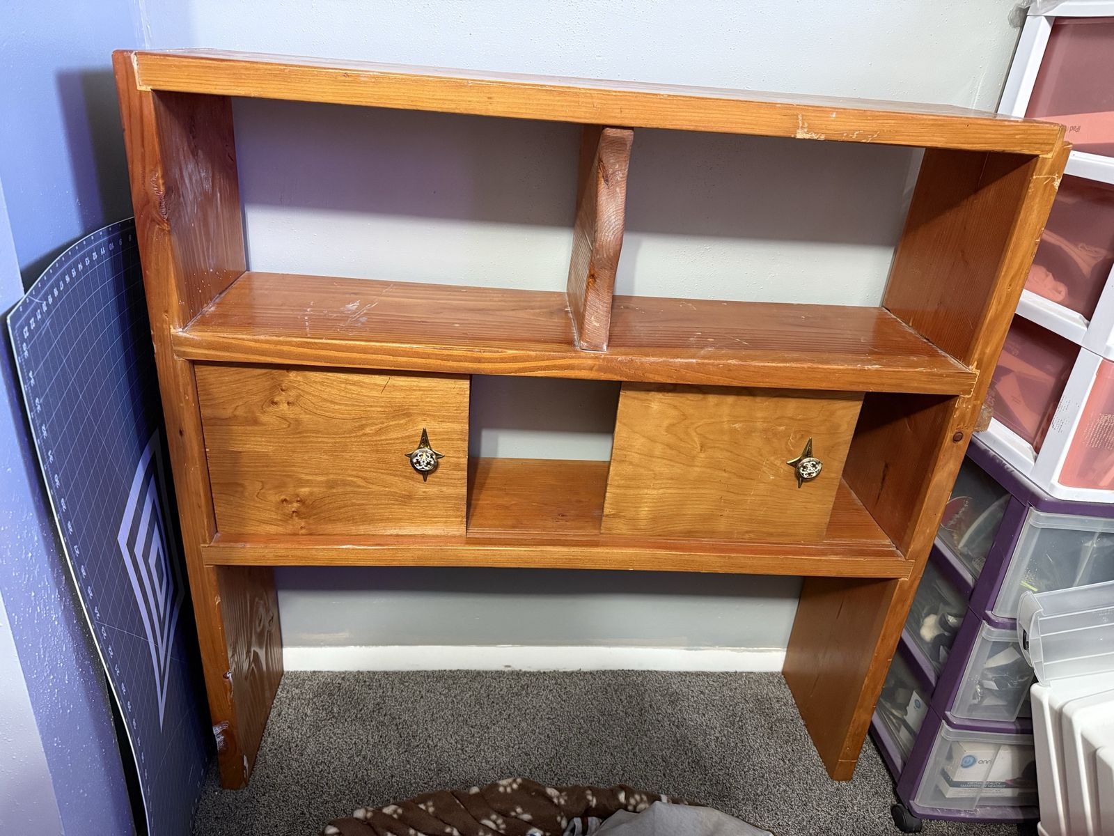 Handmade Pine Wood Twin Bed w/ Bookcase Headboard