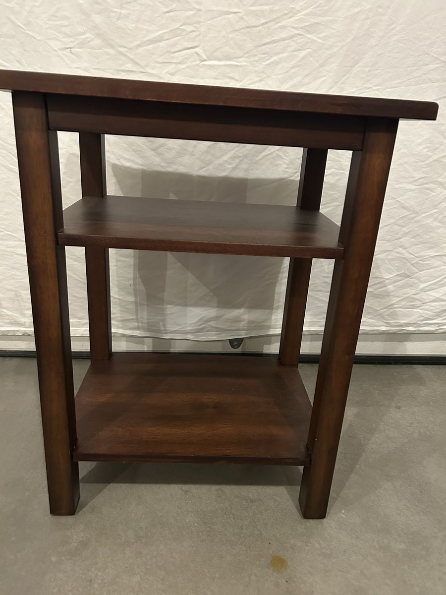 Dark Wood End Table Nightstand with 2 Open Storage Shelves