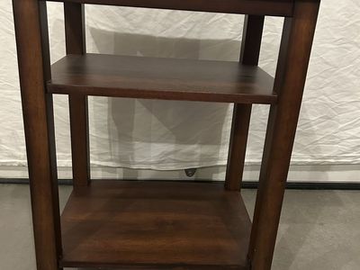 Dark Wood End Table Nightstand with 2 Open Storage Shelves