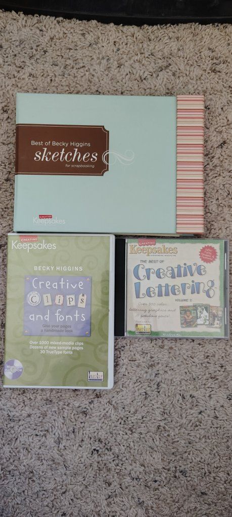 Creative Keepsakes Scrapbooking Lot: Becky Higgins Sketches, Creative Clips & Fonts, Lettering CDs