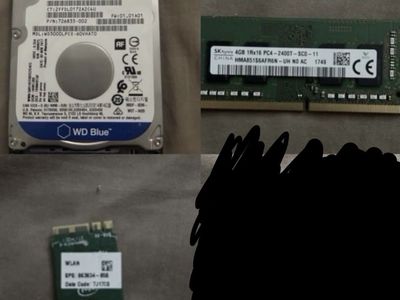 WD Blue 500GB HDD, SK Hynix 4GB DDR4 RAM, and WLAN Card - Laptop Components
