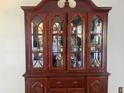 AICO Michael Amini Traditional Cherry China Cabinet / Hutch – Solid Wood, Glass Display