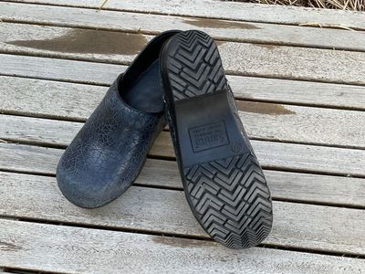 black snakeskin clogs