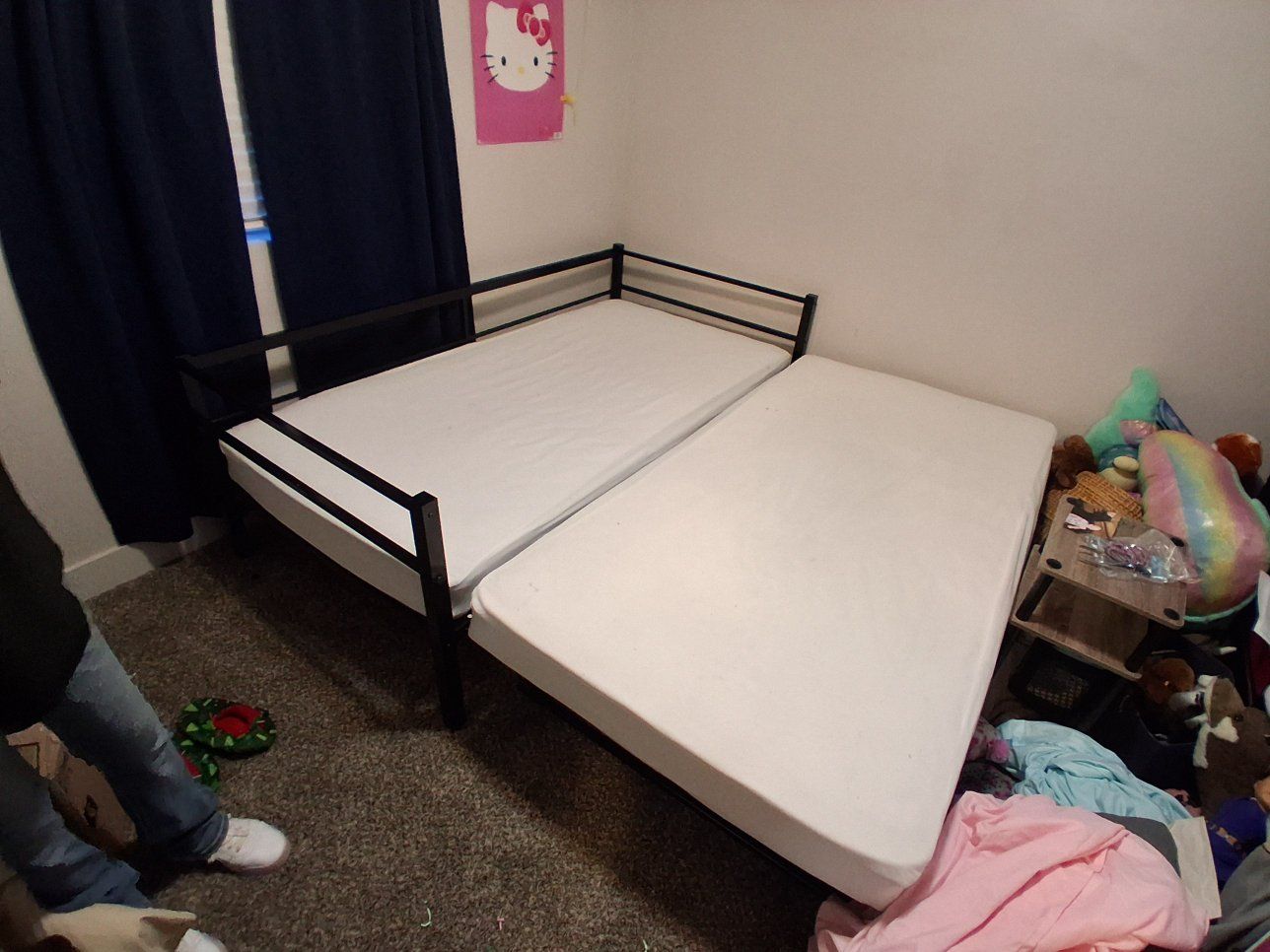 Black Metal Daybed with Trundle and Mattresses Included