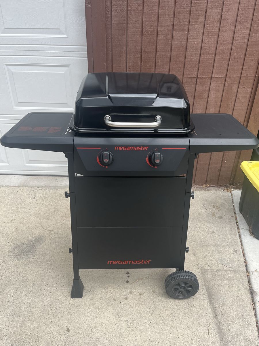 Megamaster 2-Burner Propane Gas Grill with Folding Side Shelves - Compact Outdoor BBQ
