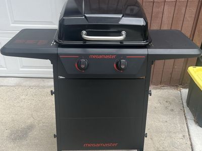 Megamaster 2-Burner Propane Gas Grill with Folding Side Shelves - Compact Outdoor BBQ