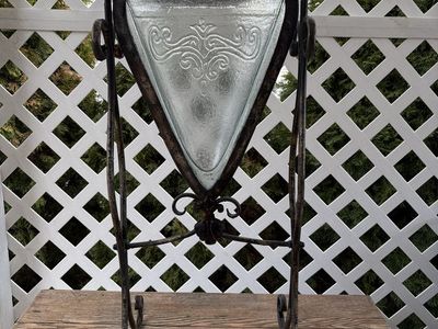 Tall Wrought Iron & Textured Glass Floor Vase / Planter – 31”