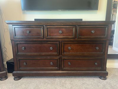 Dark Wood Bedroom Furniture Set - Dresser, Chest, and 2 Nightstands with Drawers