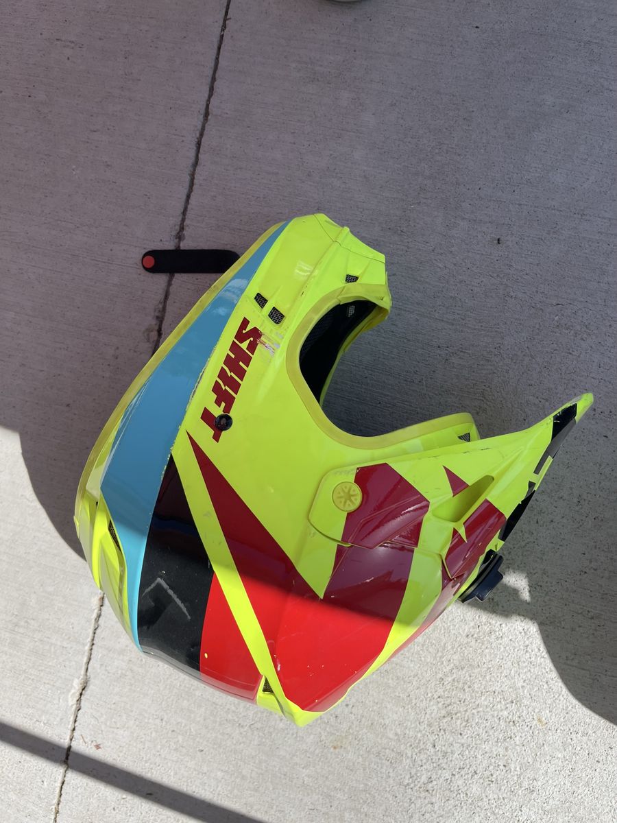 SHIFT Yellow/Red/Blue Full Face Helmet with GoPro Mount - Used MX/BMX