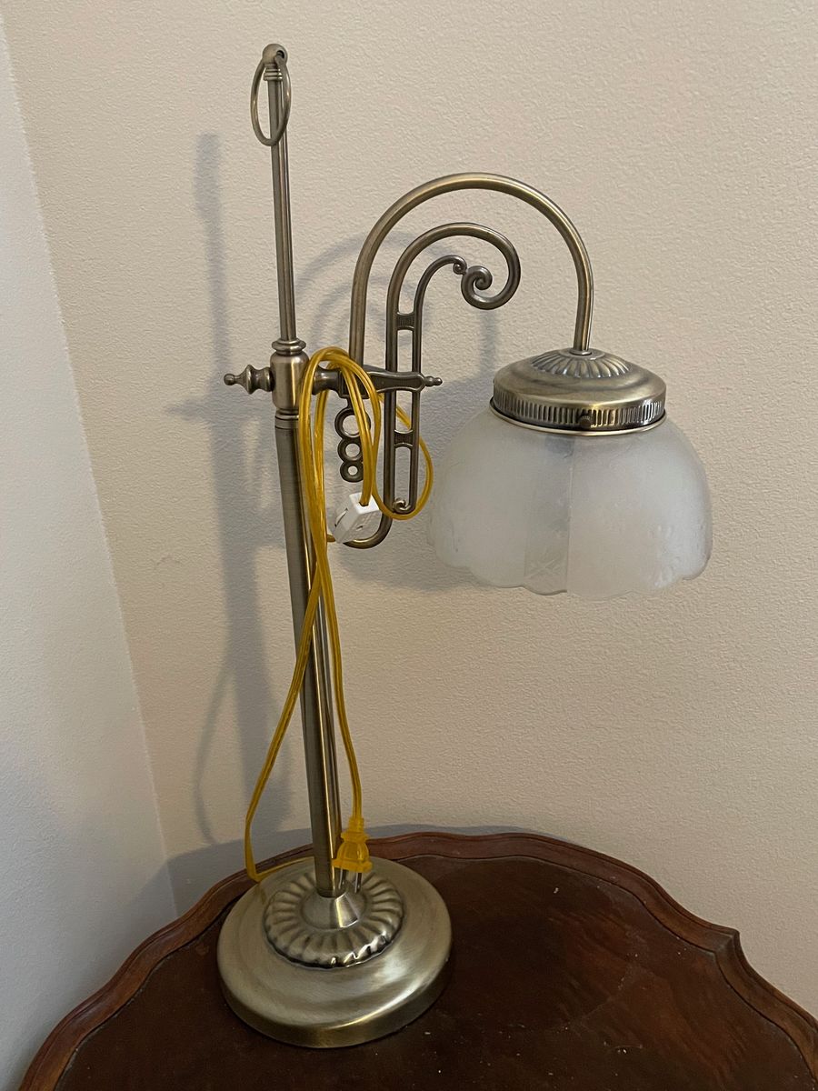 Vintage Art Nouveau Style Brass Bridge Table Lamp – Frosted Glass Shade