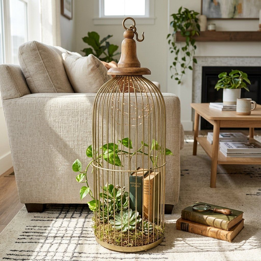 Vintage Metal Bird Cage with Hook