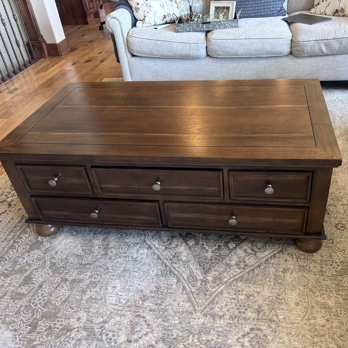 Solid Wood Coffee Table with Storage Drawers  and End Table - Dark Brown Finish