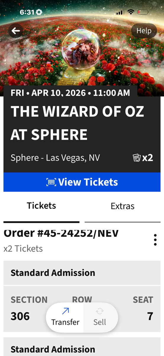 Wizard of Oz @ The Sphere Las Vegas April 10 - also have The Eagles same night