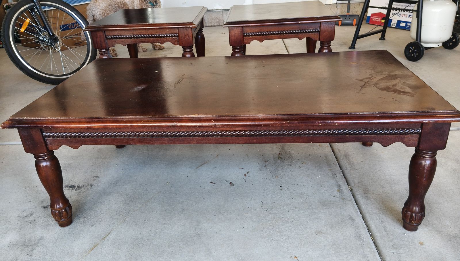 Wood coffee table and end tables