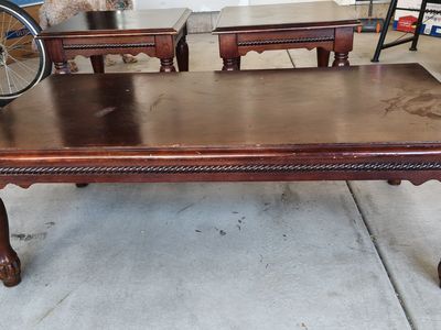 Wood coffee table and end tables