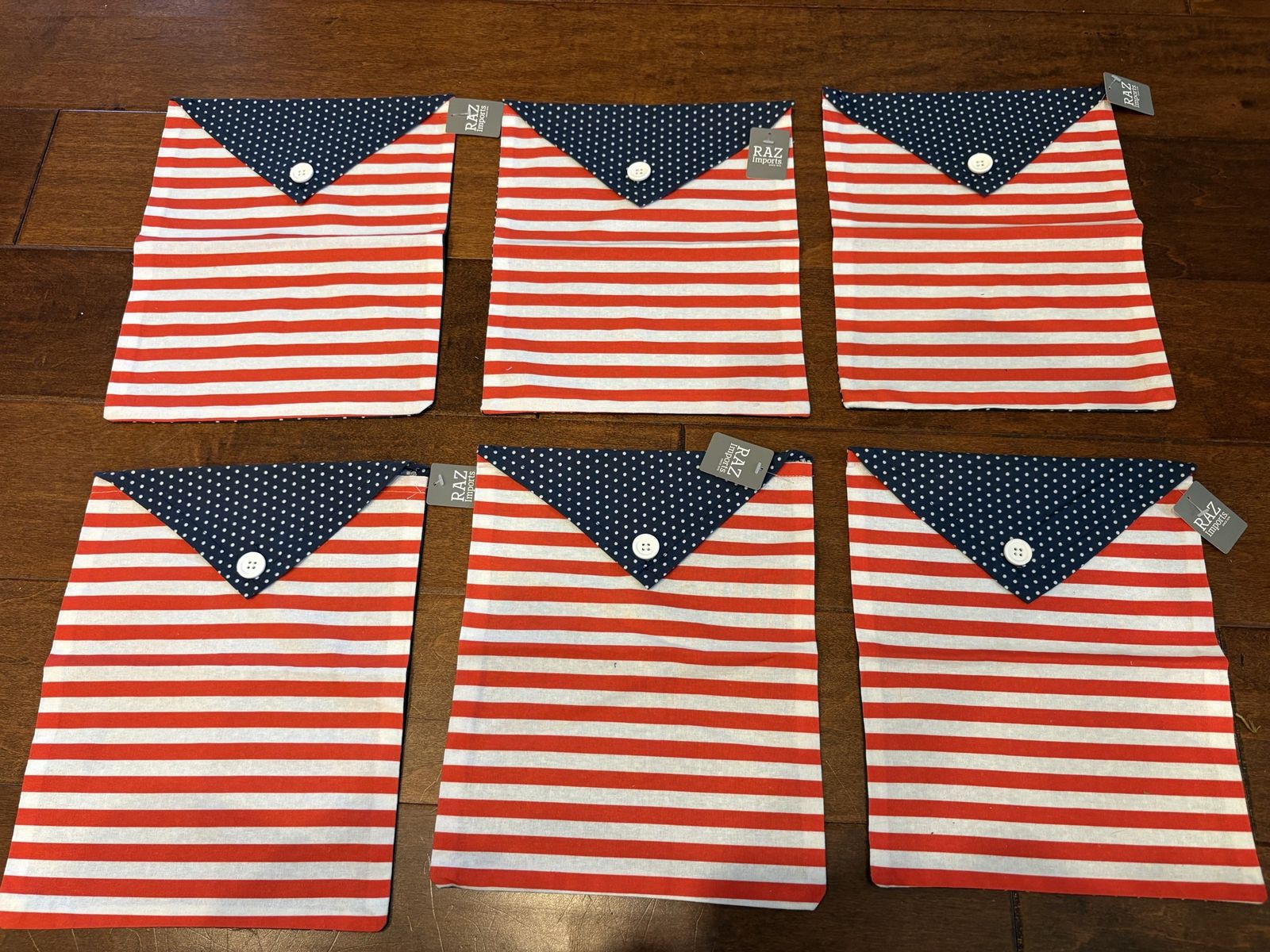 6 New Red White & Blue Fabric Pouch Bags