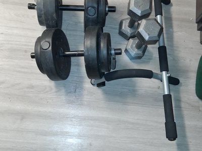 Adjustable Dumbbell Set (Cast Iron & Plastic Plates) + Hex Dumbbells + Pull-Up Bar