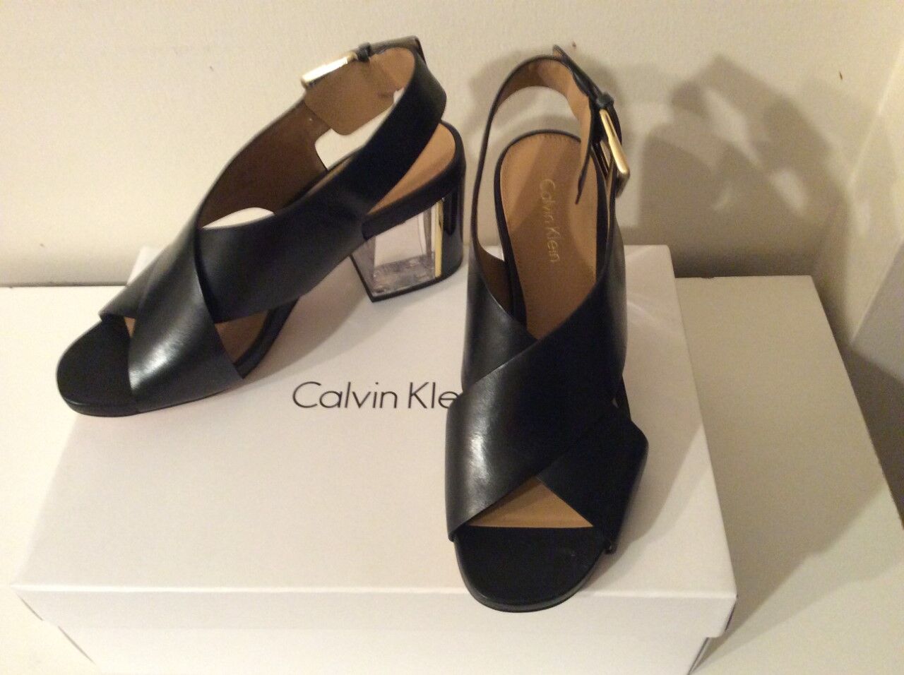 Calvin Klein Women's Clear Block Heel Sandal (Size 5.5)