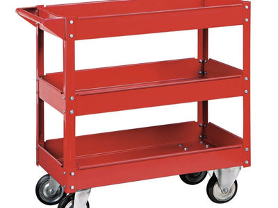 U.S. GENERAL 30 in. x 16 in. 3-Shelf Steel Service Cart Red