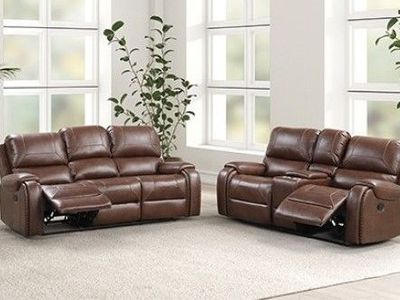 NEW RECLINING Leather SOFA & LOVESEAT with PILLOWS