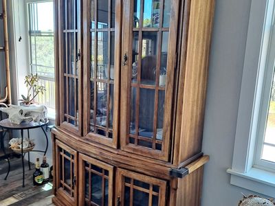Craftsman-Style China Hutch with Glass Doors - High-Quality Wood Display Cabinet