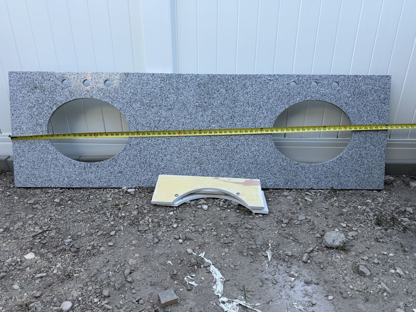 Double Vanity Granite Countertop Grey Speckled 72 Inch with Sink Cutouts
