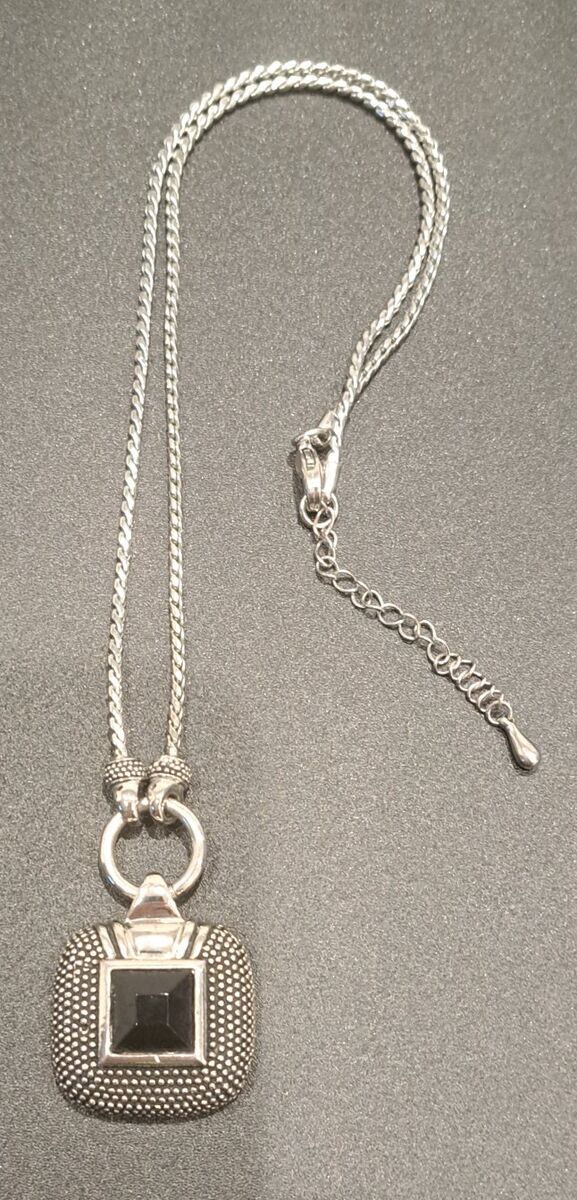 Charter Club Silver Oynx Lariat Necklace