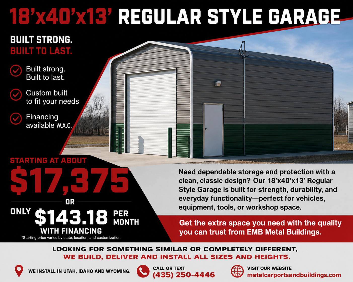 18x40x13 Metal Garage Installed