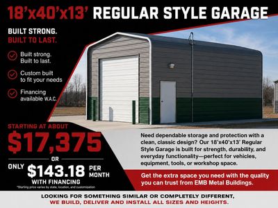 18x40x13 Metal Garage Installed