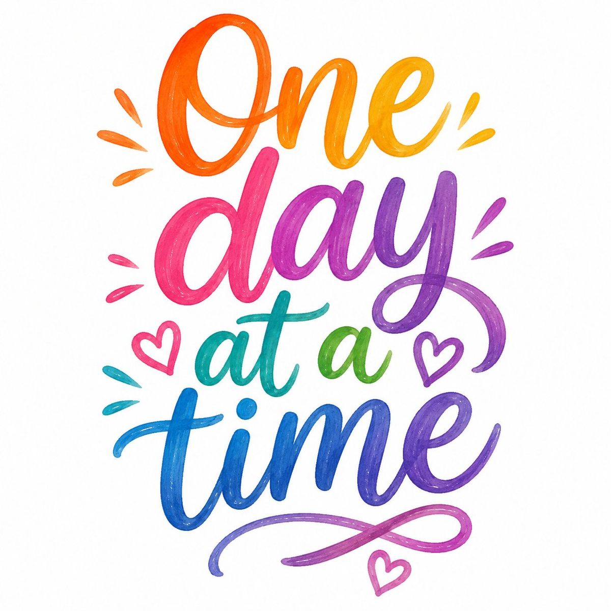 Colorful 'One Day At A Time' Typography Wall Art Print Graphic