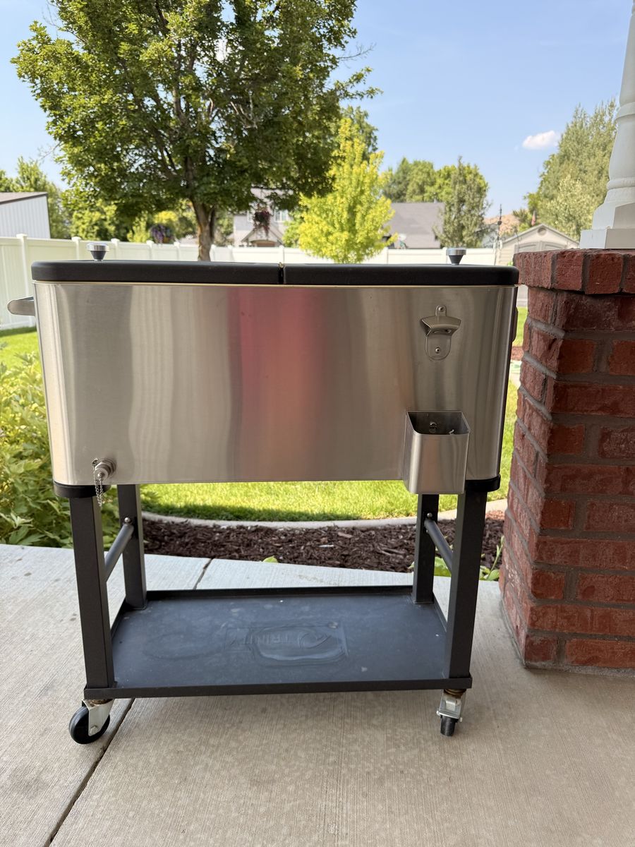 Trinity Stainless Steel Rolling Cooler Cart with Bottle Opener and Catch