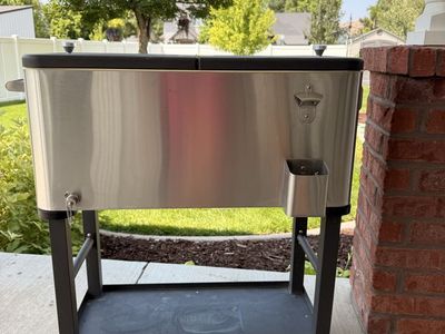 Trinity Stainless Steel Rolling Cooler Cart with Bottle Opener and Catch