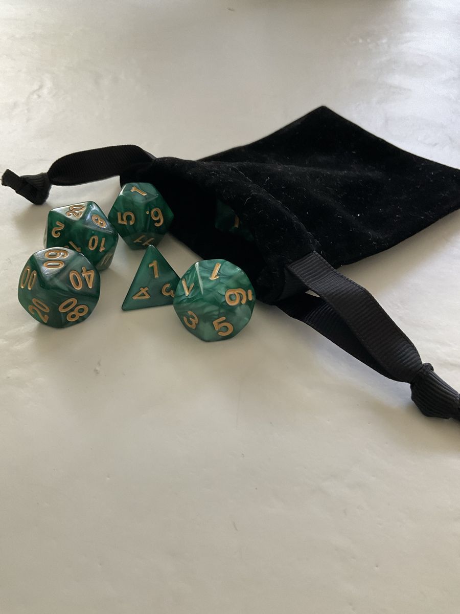 D&D Dice Set Emerald Green Marbled Polyhedral Dice for Dungeons and Dragons with Black Pouch