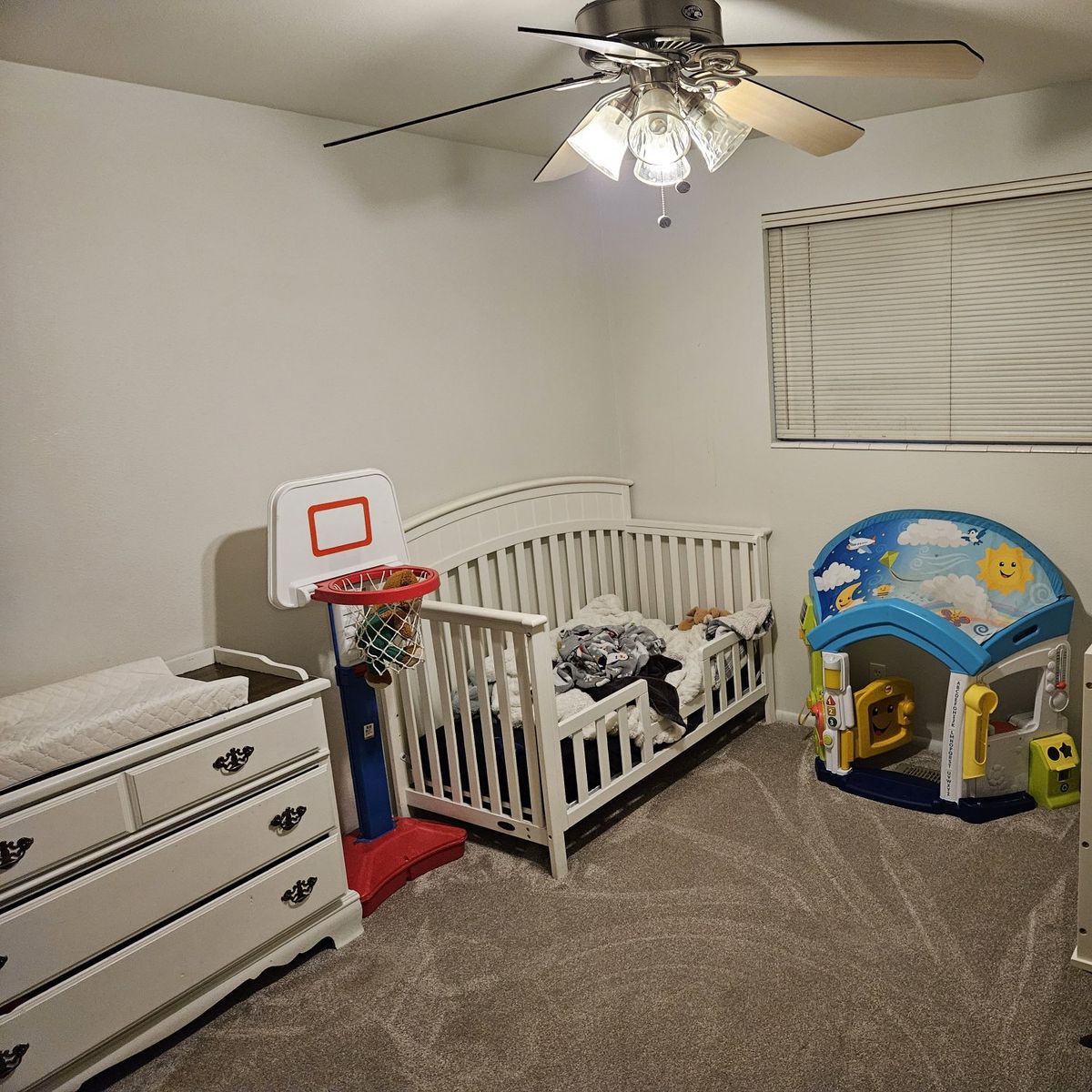 Crib, Changing table, playhouse