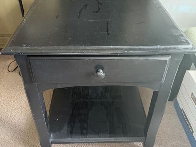 Black Wood End Table with Drawer and Lower Shelf
