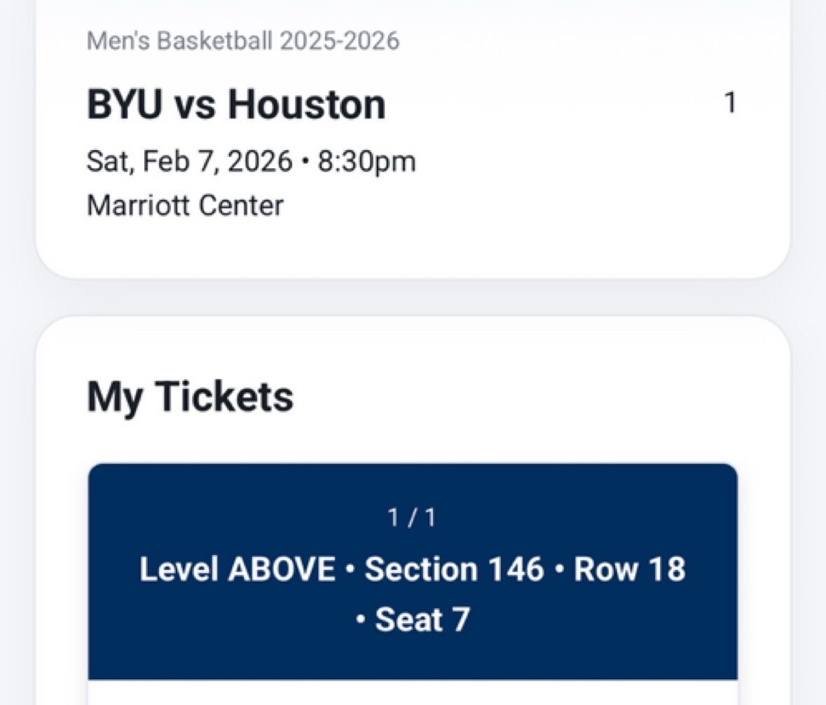 1 Tickets BYU vs Houston Mens Basketball $50