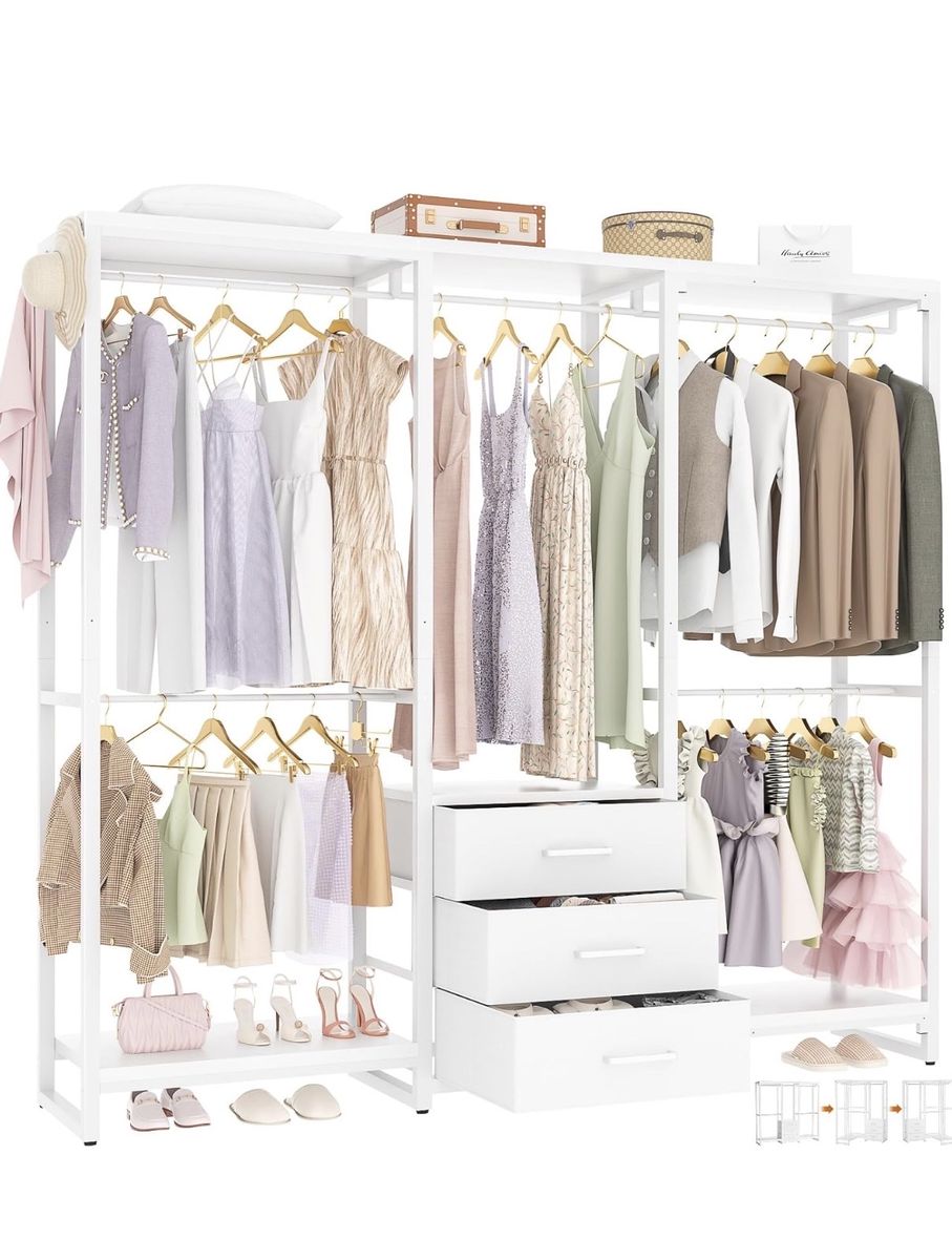 2 Garment Rack Heavy Duty Clothes Rack for Hanging Clothes,Clothing Rack with Drawers