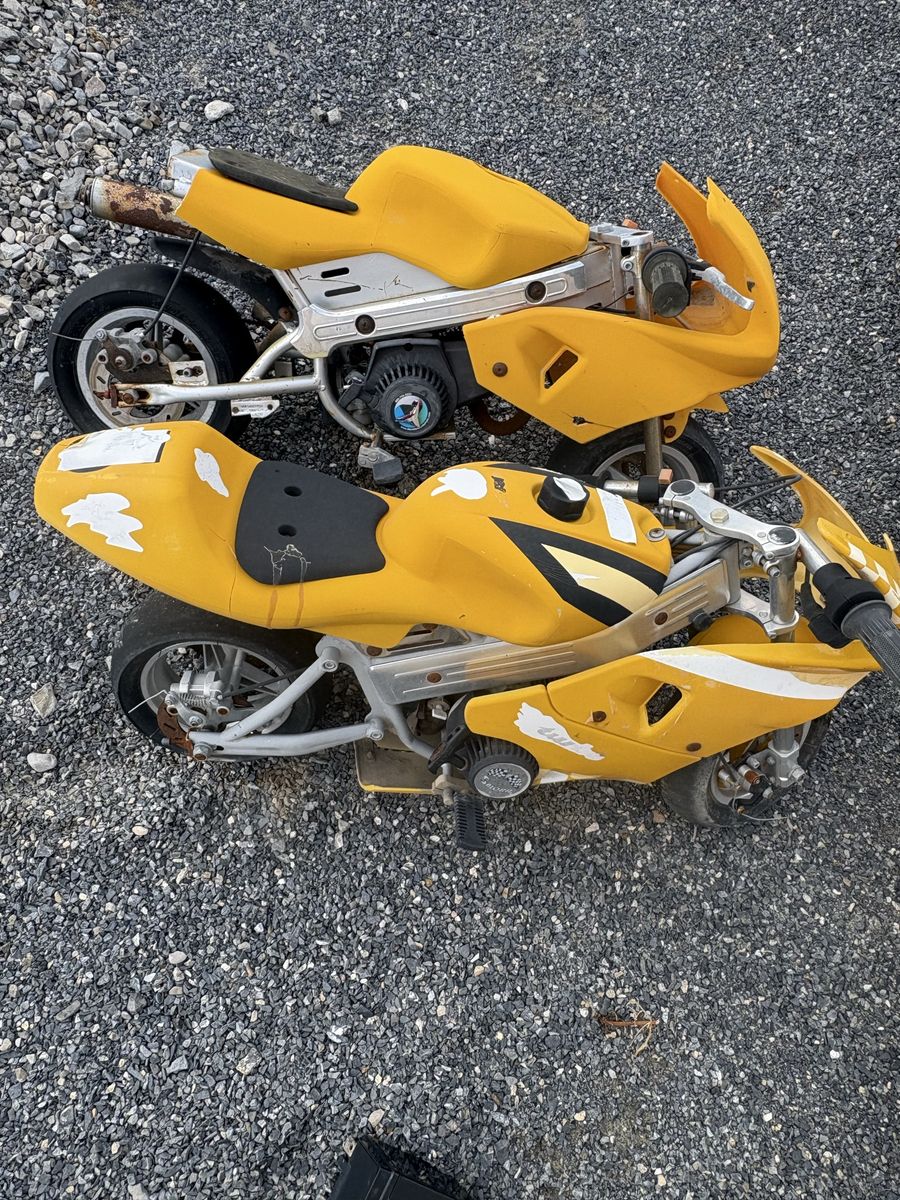 Two Yellow 49cc 2 stroke Mini Pocket Bike Motorcycles