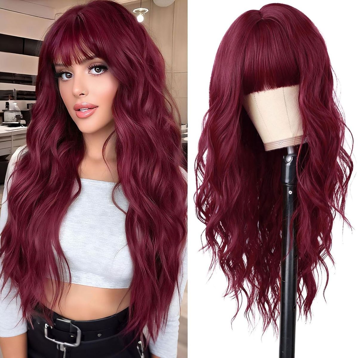 Long Burgundy Wig 26"
