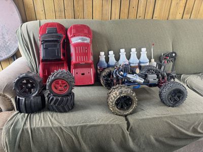 Traxxas Nitro RC Monster Truck Bundle with Extra Bodies, Tires, Controller, and Fuel