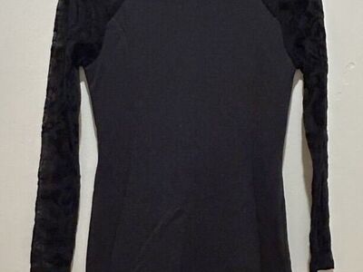 Reiss Black Bodycon Mesh Design Long Sleeve Dress